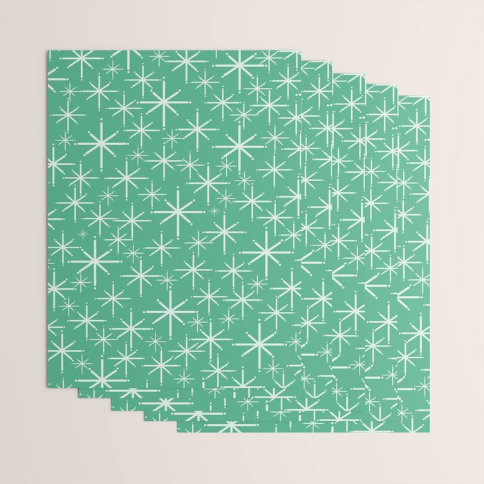 Mid Century Modern Twinkling Stars Retro Atomic Pattern in Green Teal Wrapping Paper Gallery Image 3