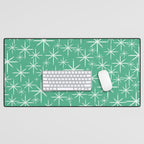 Mid Century Modern Twinkling Stars Retro Atomic Pattern in Green Teal Desk Mat Gallery Image 1