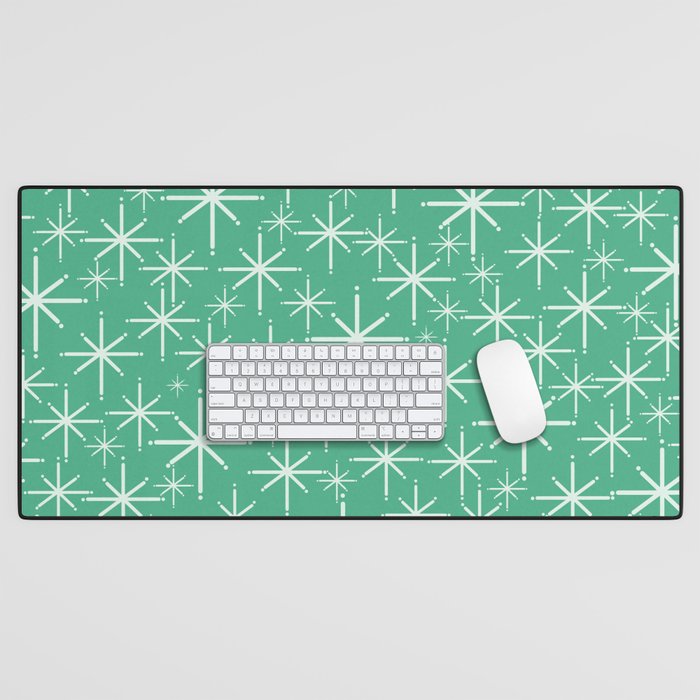 Mid Century Modern Twinkling Stars Retro Atomic Pattern in Green Teal Desk Mat Gallery Image 1