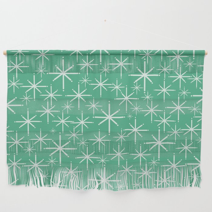 Mid Century Modern Twinkling Stars Retro Atomic Pattern in Green Teal Wall Hanging Gallery Image 1