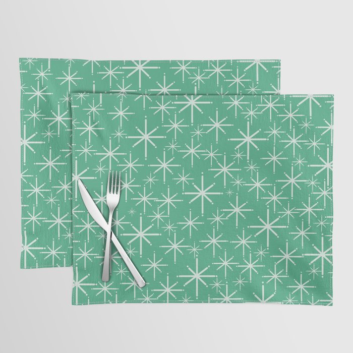 Mid Century Modern Twinkling Stars Retro Atomic Pattern in Green Teal Placemat Gallery Image 1