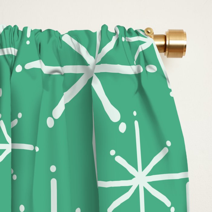 Mid Century Modern Twinkling Stars Retro Atomic Pattern in Green Teal Window Curtain Gallery Image 2