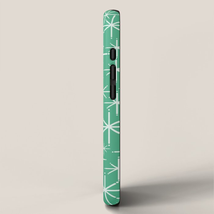 Mid Century Modern Twinkling Stars Retro Atomic Pattern in Green Teal iPhone Case Gallery Image 2