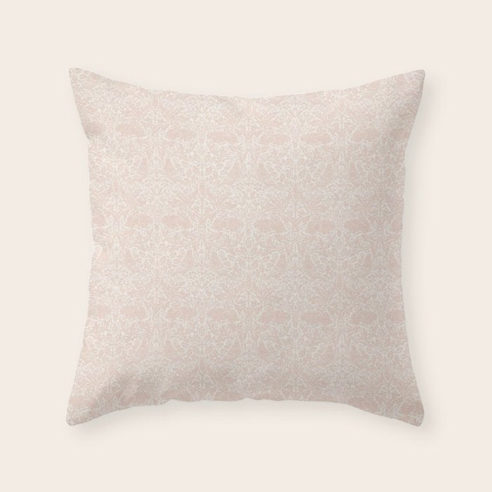 William Morris Brer Rabbit Faded Sea Pink Vintage Pattern Throw Pillow Gallery Image 1