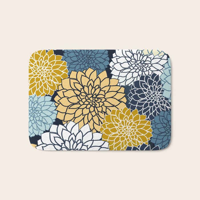Chrysanthemum Willow, Floral Prints, Blue and Yellow Bath Mat Gallery Image 1