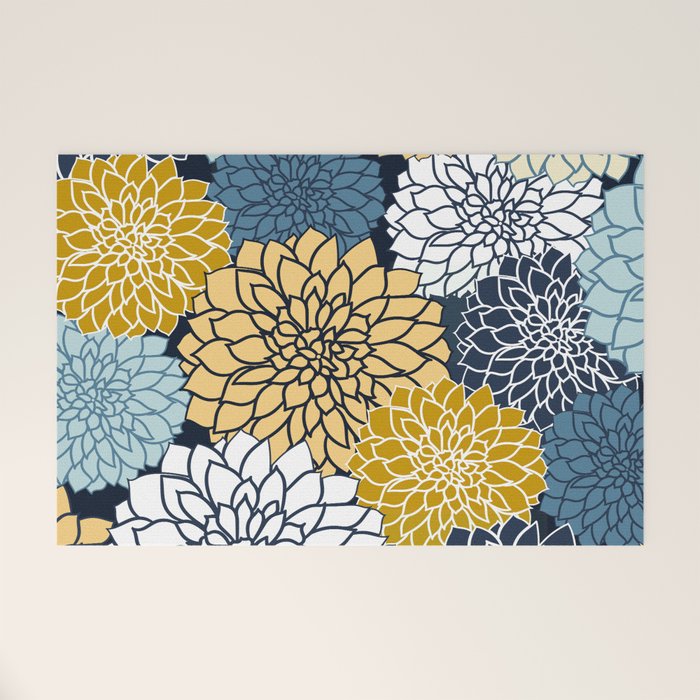 Chrysanthemum Willow, Floral Prints, Blue and Yellow Welcome Mat Gallery Image 1