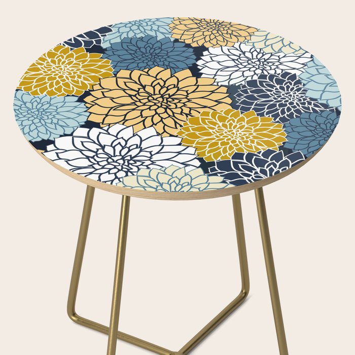 Chrysanthemum Willow, Floral Prints, Blue and Yellow Side Table Gallery Image 2
