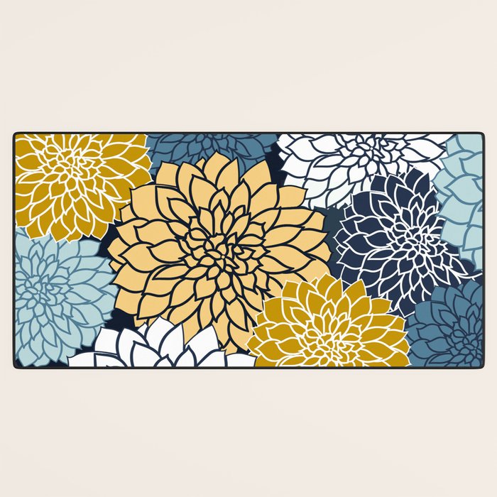 Chrysanthemum Willow, Floral Prints, Blue and Yellow Desk Mat Gallery Image 3