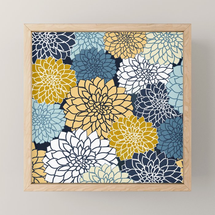 Chrysanthemum Willow, Floral Prints, Blue and Yellow Mini Art Print Gallery Image 1