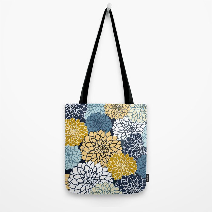 Chrysanthemum Willow, Floral Prints, Blue and Yellow Tote Bag Gallery Image 2