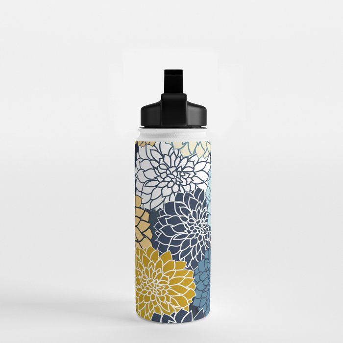 Chrysanthemum Willow, Floral Prints, Blue and Yellow Water Bottle Gallery Image 2