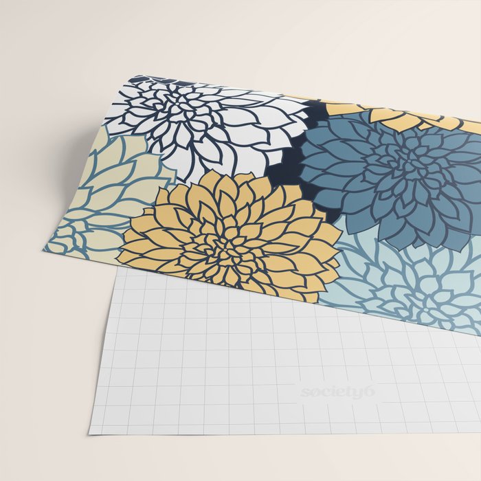 Chrysanthemum Willow, Floral Prints, Blue and Yellow Wrapping Paper Gallery Image 2