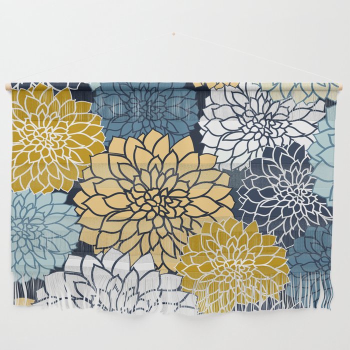 Chrysanthemum Willow, Floral Prints, Blue and Yellow Wall Hanging Gallery Image 1