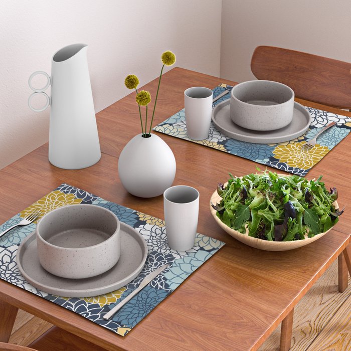 Chrysanthemum Willow, Floral Prints, Blue and Yellow Placemat Gallery Image 2