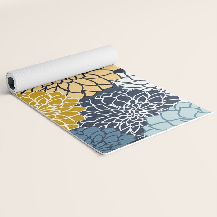 Chrysanthemum Willow, Floral Prints, Blue and Yellow Yoga Mat Gallery Image 2