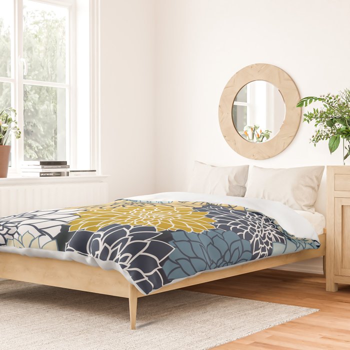 Chrysanthemum Willow, Floral Prints, Blue and Yellow Duvet Cover Gallery Image 2