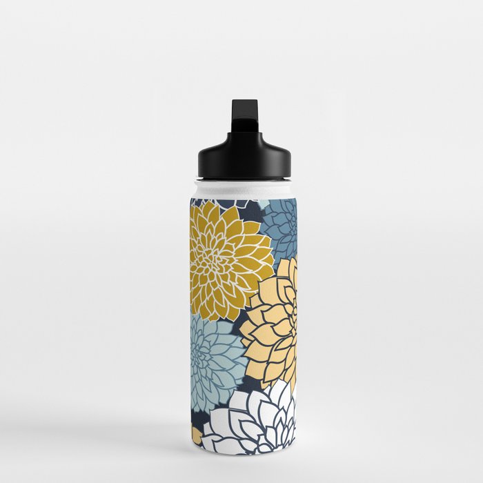 Chrysanthemum Willow, Floral Prints, Blue and Yellow Water Bottle Gallery Image 3