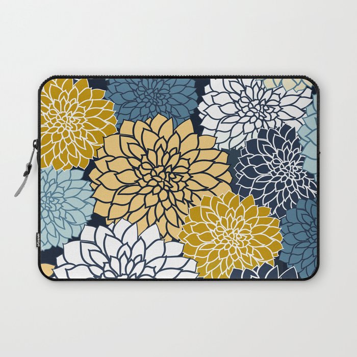 Chrysanthemum Willow, Floral Prints, Blue and Yellow Laptop Sleeve Gallery Image 1