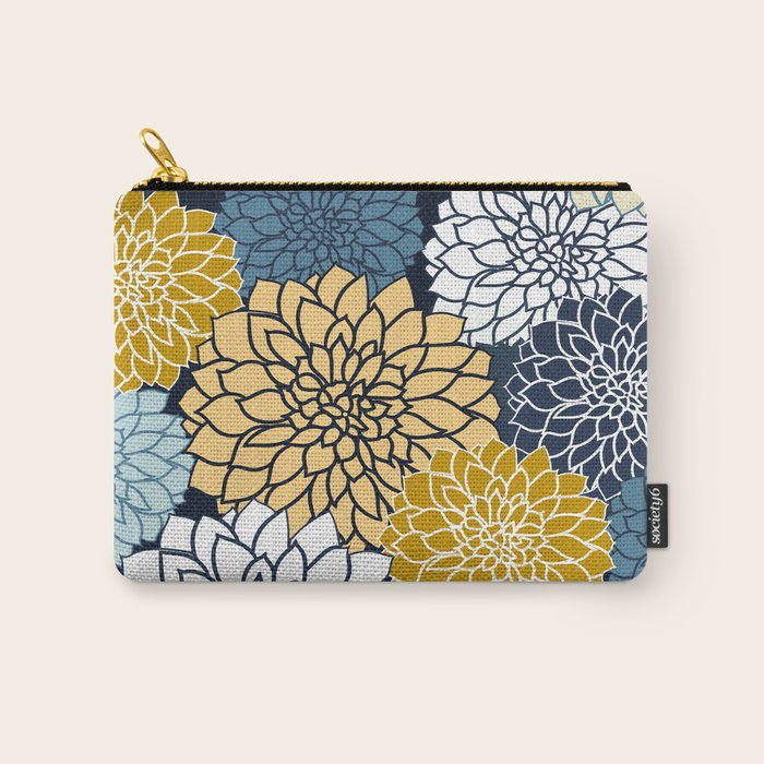 Chrysanthemum Willow, Floral Prints, Blue and Yellow Carry All Pouch Gallery Image 1