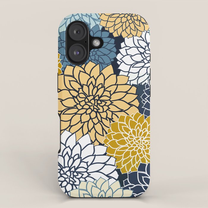 Chrysanthemum Willow, Floral Prints, Blue and Yellow iPhone Case Gallery Image 1