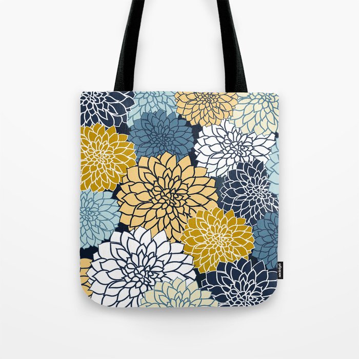 Chrysanthemum Willow, Floral Prints, Blue and Yellow Tote Bag Gallery Image 1