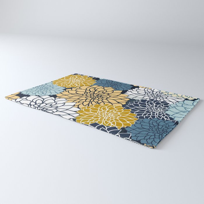 Chrysanthemum Willow, Floral Prints, Blue and Yellow Rug Gallery Image 3