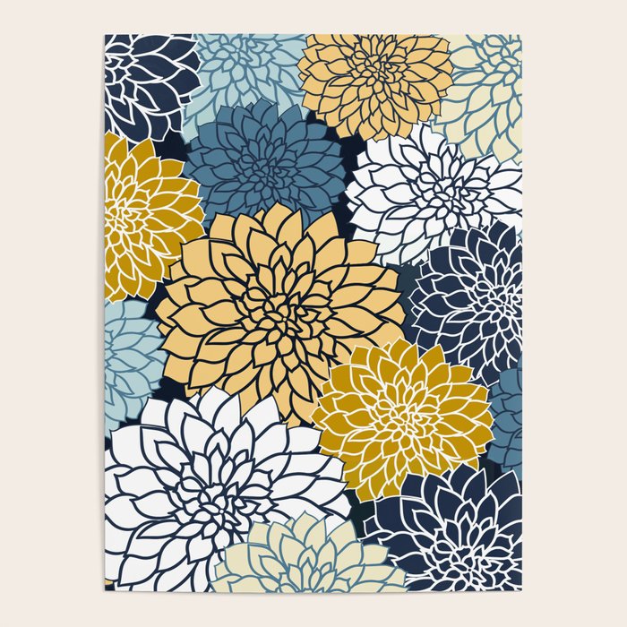 Chrysanthemum Willow, Floral Prints, Blue and Yellow Poster Gallery Image 4