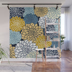 Chrysanthemum Willow, Floral Prints, Blue and Yellow Wall Mural Gallery Image 1