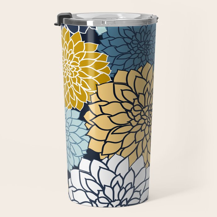 Chrysanthemum Willow, Floral Prints, Blue and Yellow Travel Mug Gallery Image 3