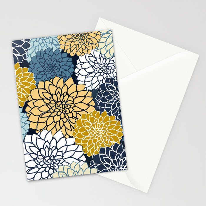 Chrysanthemum Willow, Floral Prints, Blue and Yellow Stationery Card Gallery Image 2