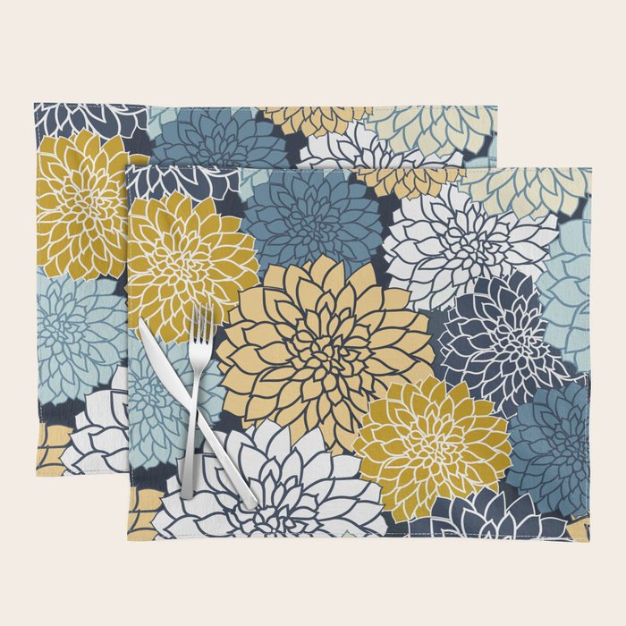 Chrysanthemum Willow, Floral Prints, Blue and Yellow Placemat Gallery Image 1