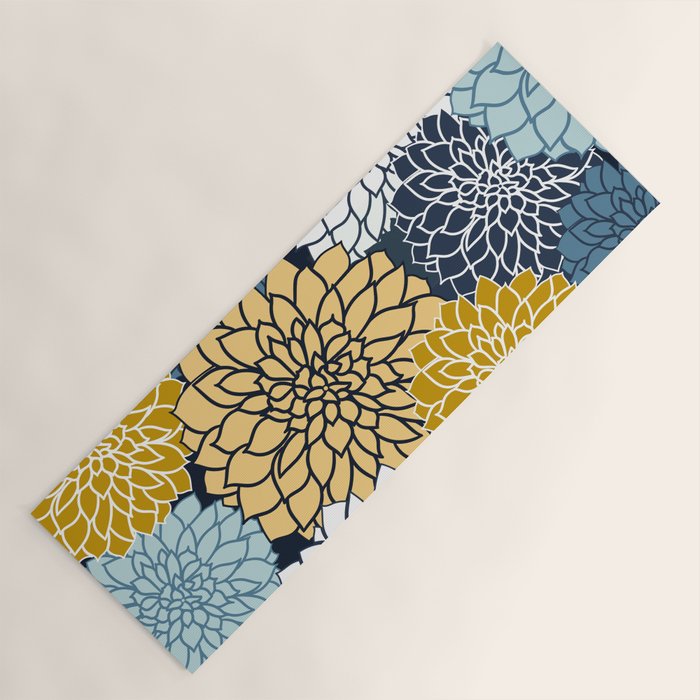 Chrysanthemum Willow, Floral Prints, Blue and Yellow Yoga Mat Gallery Image 1