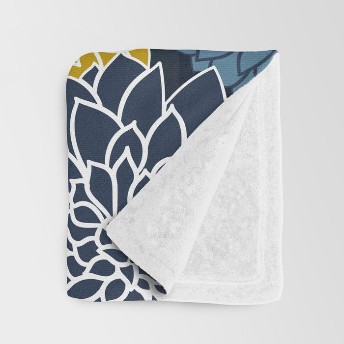 Chrysanthemum Willow, Floral Prints, Blue and Yellow Throw Blanket Gallery Image 3