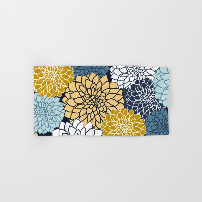 Chrysanthemum Willow, Floral Prints, Blue and Yellow Bath Towel Gallery Image 1
