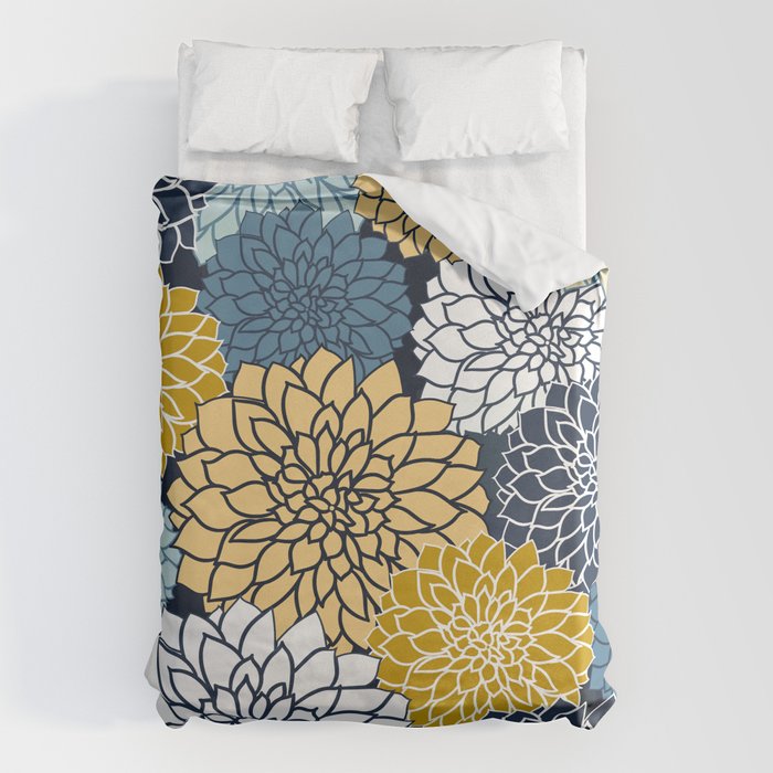 Chrysanthemum Willow, Floral Prints, Blue and Yellow Duvet Cover Gallery Image 6