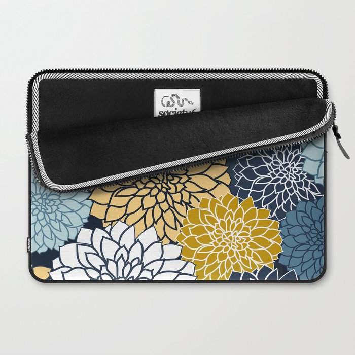 Chrysanthemum Willow, Floral Prints, Blue and Yellow Laptop Sleeve Gallery Image 2