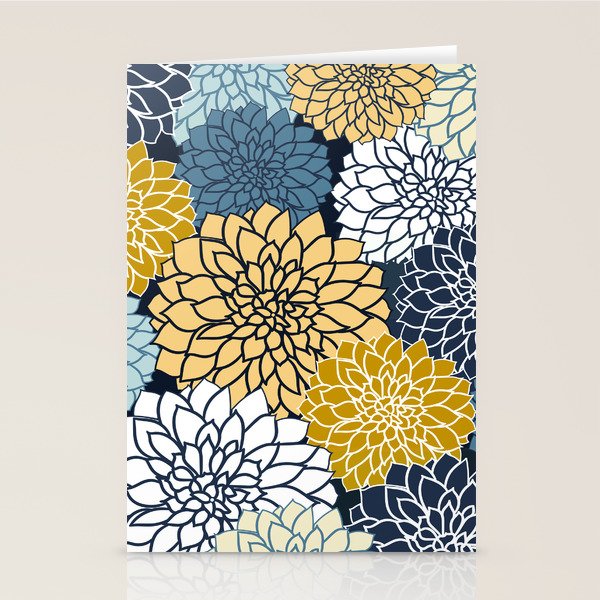 Chrysanthemum Willow, Floral Prints, Blue and Yellow Stationery Card Gallery Image 2