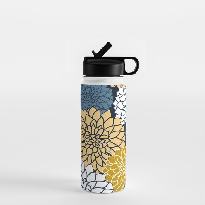 Chrysanthemum Willow, Floral Prints, Blue and Yellow Water Bottle Gallery Image 1