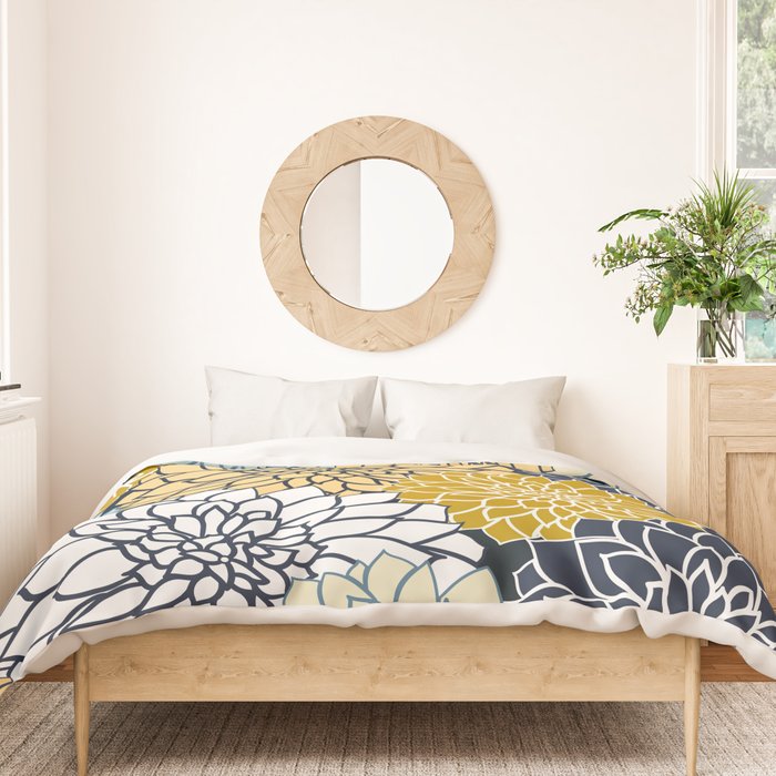 Chrysanthemum Willow, Floral Prints, Blue and Yellow Duvet Cover Gallery Image 3