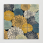 Chrysanthemum Willow, Floral Prints, Blue and Yellow Wood Wall Art Gallery Image 1