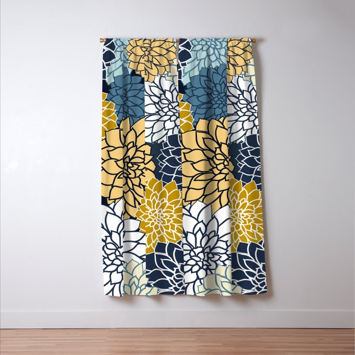 Chrysanthemum Willow, Floral Prints, Blue and Yellow Window Curtain Gallery Image 3