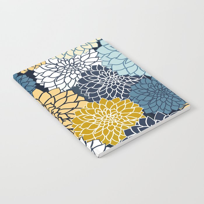 Chrysanthemum Willow, Floral Prints, Blue and Yellow Notebook Gallery Image 1