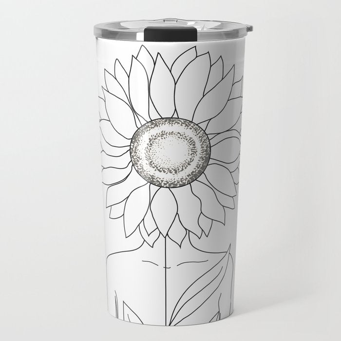 Minimalistic Line Art of Woman with Sunflower Travel Mug Gallery Image 1