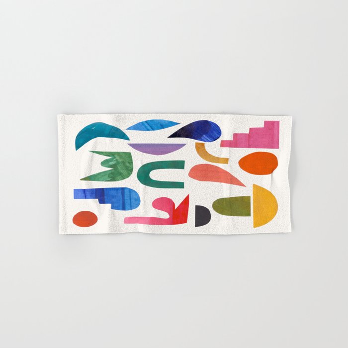 'Night Garden' Abstract Colorful Paper Collage Mid Century Fun Minimal Shapes by Ejaaz Haniff Bath Towel Gallery Image 1