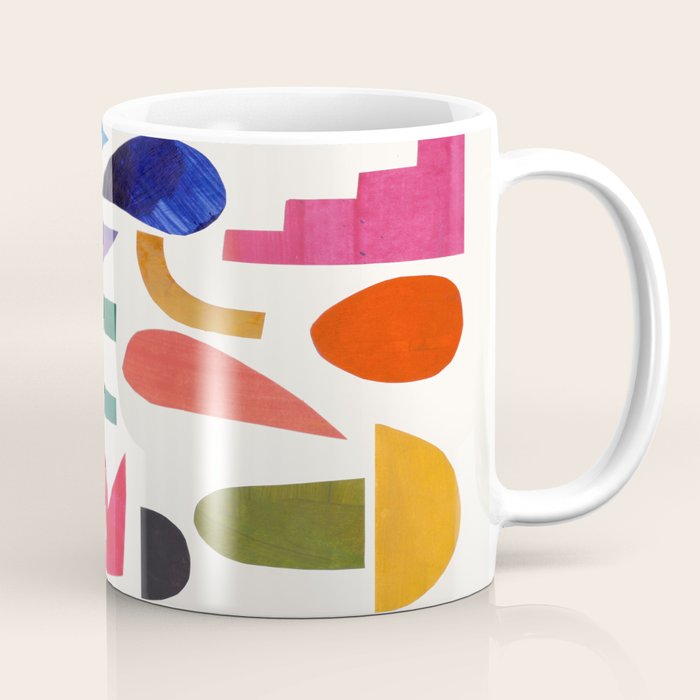 'Night Garden' Abstract Colorful Paper Collage Mid Century Fun Minimal Shapes by Ejaaz Haniff Coffee Mug Gallery Image 1