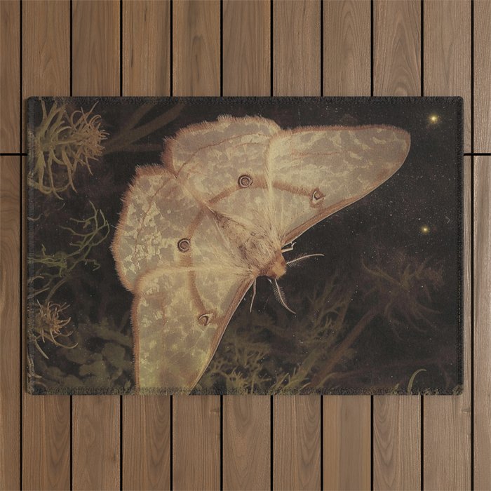 White Moth Insect Goth Dark Outdoor Rug Gallery Image 1