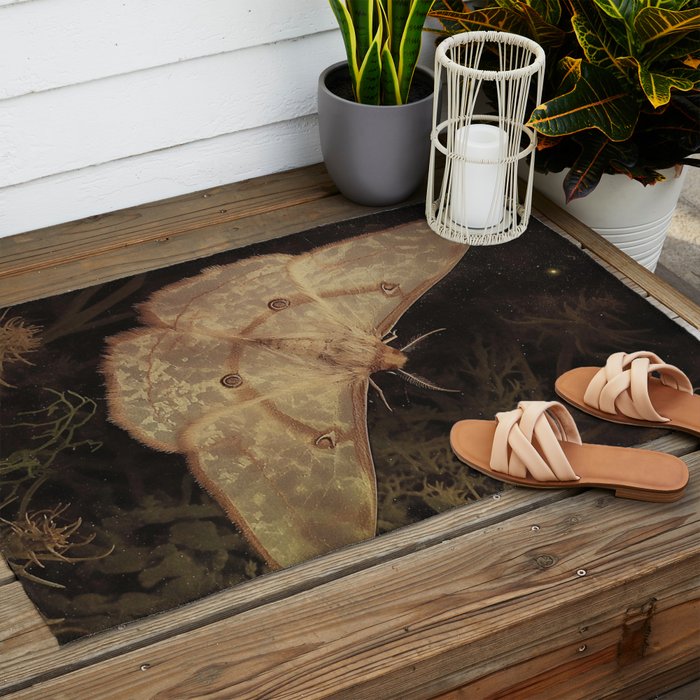 White Moth Insect Goth Dark Outdoor Rug Gallery Image 2