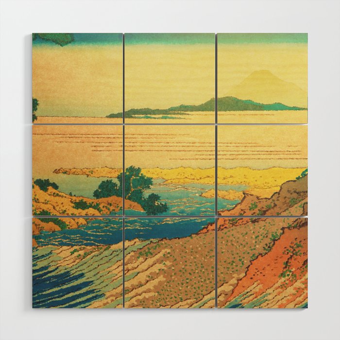Waters of Goh - Ocean Nature Landscape in Yellow and Blue Wood Wall Art Gallery Image 1