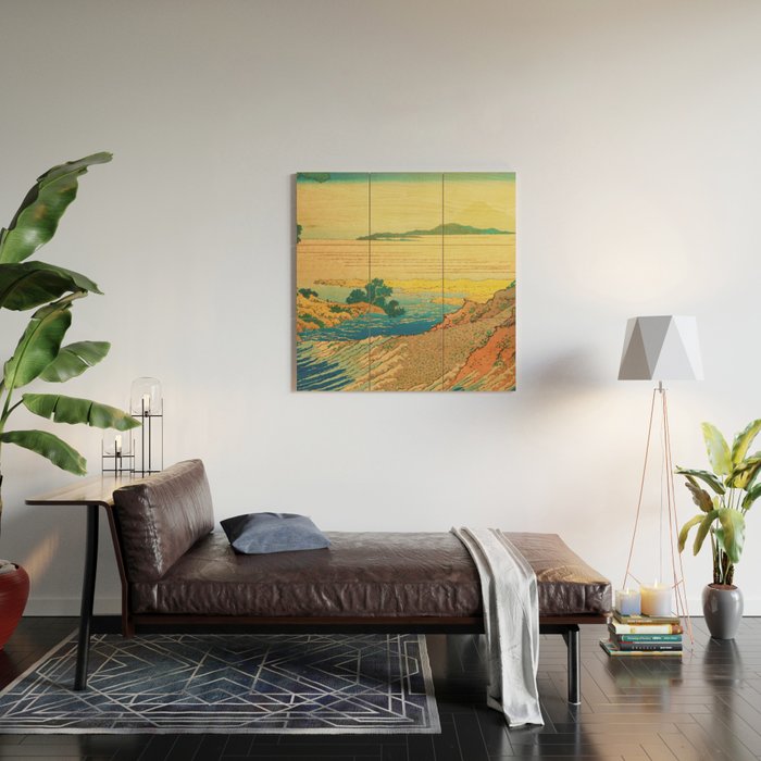 Waters of Goh - Ocean Nature Landscape in Yellow and Blue Wood Wall Art Gallery Image 2