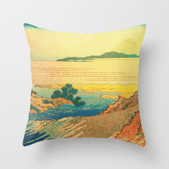Waters of Goh - Ocean Nature Landscape in Yellow and Blue Throw Pillow Gallery Image 1